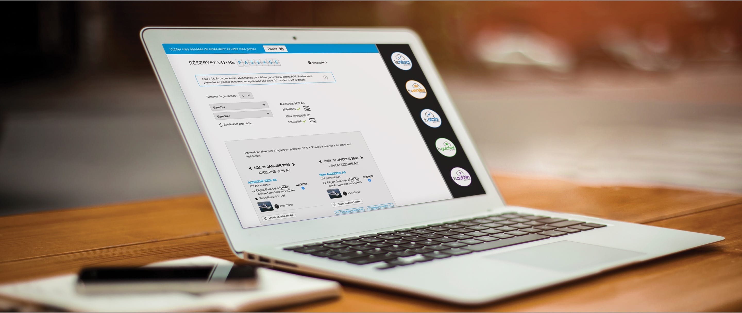Ordinateur affichant le logiciel de réservation LSRESA